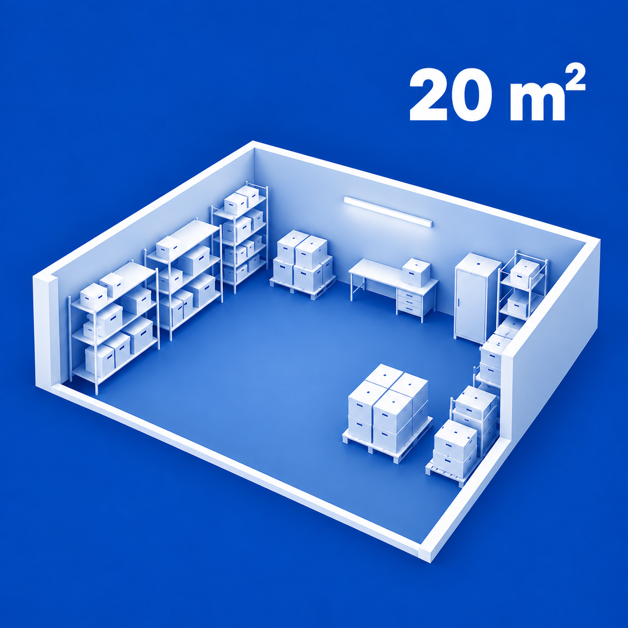 Hahmotuskuva 20 m² varastotilasta